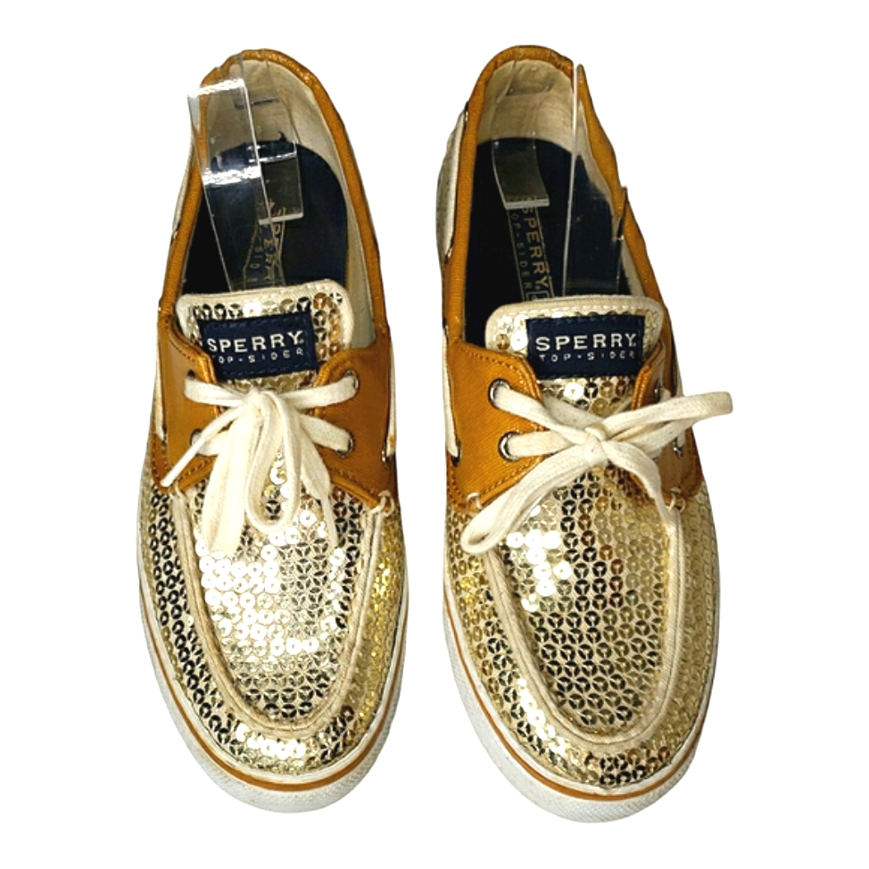 Sperry Top Sider Bahama.Boat Shoes 7.5 Limited Production Gold Sequin Preppy